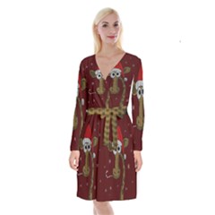 Christmas Giraffe  Long Sleeve Velvet Front Wrap Dress by Valentinaart