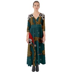 Christmas Giraffe  Button Up Boho Maxi Dress