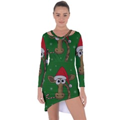 Christmas Giraffe  Asymmetric Cut-out Shift Dress by Valentinaart