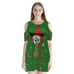 Christmas Giraffe  Shoulder Cutout Velvet One Piece by Valentinaart