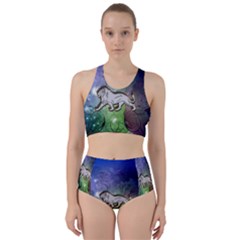 Wonderful Lion Silhouette On Dark Colorful Background Racer Back Bikini Set by FantasyWorld7