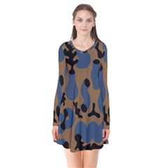 Superfiction Object Blue Black Brown Pattern Flare Dress by Mariart