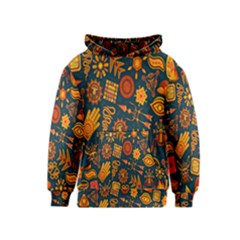 Tribal Ethnic Blue Gold Culture Kids  Pullover Hoodie by Mariart