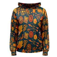 Tribal Ethnic Blue Gold Culture Women s Pullover Hoodie