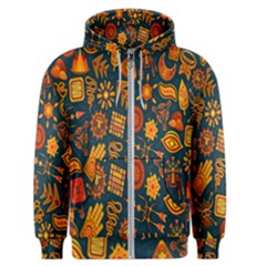 Tribal Ethnic Blue Gold Culture Men s Zipper Hoodie by Mariart