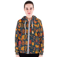 Tribal Ethnic Blue Gold Culture Women s Zipper Hoodie by Mariart