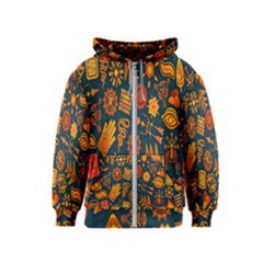 Tribal Ethnic Blue Gold Culture Kids  Zipper Hoodie by Mariart