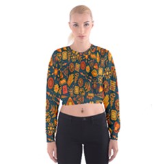 Tribal Ethnic Blue Gold Culture Cropped Sweatshirt by Mariart