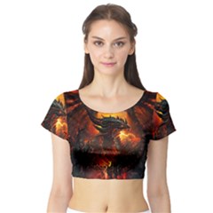 Dragon Legend Art Fire Digital Fantasy Short Sleeve Crop Top by Celenk