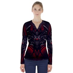 Black Dragon Grunge V-neck Long Sleeve Top