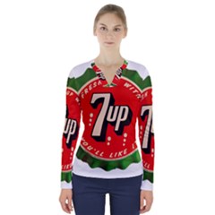 Fresh Up With  7 Up Bottle Cap Tin Metal V-neck Long Sleeve Top