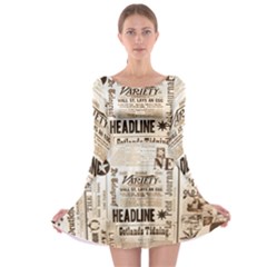 Vintage Newspapers Headline Typography Long Sleeve Skater Dress by yoursparklingshop