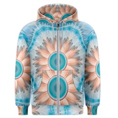 Clean And Pure Turquoise And White Fractal Flower Men s Zipper Hoodie by jayaprime