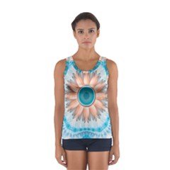 Clean And Pure Turquoise And White Fractal Flower Sport Tank Top  by jayaprime