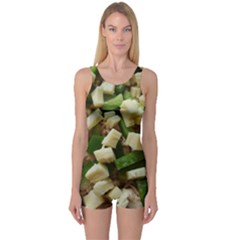 Cheese And Peppers Green Yellow Funny Design One Piece Boyleg Swimsuit by yoursparklingshop