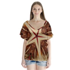 Spaghetti Italian Pasta Kaleidoscope Funny Food Star Design V-neck Flutter Sleeve Top by yoursparklingshop