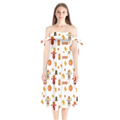 Thanksgiving Shoulder Tie Bardot Midi Dress by Valentinaart