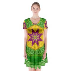 Feathers In The Sunshine Mandala Short Sleeve V-neck Flare Dress by pepitasart