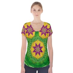 Feathers In The Sunshine Mandala Short Sleeve Front Detail Top by pepitasart