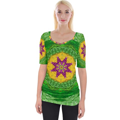 Feathers In The Sunshine Mandala Wide Neckline Tee by pepitasart