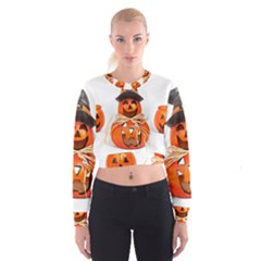 Funny Halloween Pumpkins Cropped Sweatshirt by gothicandhalloweenstore