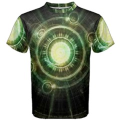 Green Chaos Clock, Steampunk Alchemy Fractal Mandala Men s Cotton Tee by jayaprime