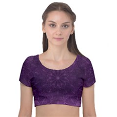 Background Purple Mandala Lilac Velvet Short Sleeve Crop Top 