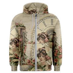 French Vintage Girl Roses Clock Men s Zipper Hoodie