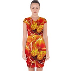 Arrangement Butterfly Aesthetics Orange Background Capsleeve Drawstring Dress 