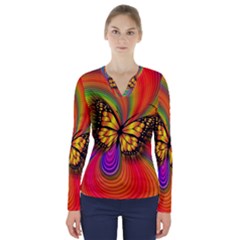 Arrangement Butterfly Aesthetics V-neck Long Sleeve Top