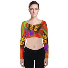 Arrangement Butterfly Aesthetics Velvet Long Sleeve Crop Top