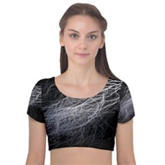 Flash Black Thunderstorm Velvet Short Sleeve Crop Top 