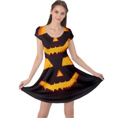 Pumpkin Helloween Face Autumn Cap Sleeve Dress by Celenk