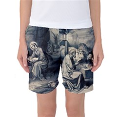 The Birth Of Christ Women s Basketball Shorts by Valentinaart