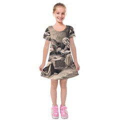 The Birth Of Christ Kids  Short Sleeve Velvet Dress by Valentinaart