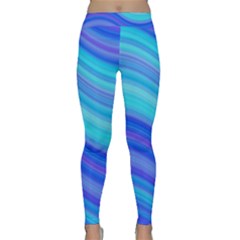 Blue Background Water Design Wave Classic Yoga Leggings by Celenk