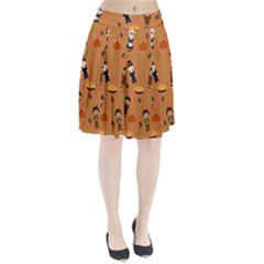 Pilgrims And Indians Pattern - Thanksgiving Pleated Skirt by Valentinaart