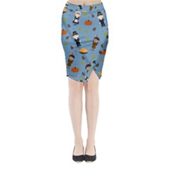 Pilgrims And Indians Pattern - Thanksgiving Midi Wrap Pencil Skirt by Valentinaart