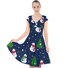 Snowman Pattern Cap Sleeve Front Wrap Midi Dress by Valentinaart