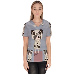 Kawaii Panda Girl Scrub Top