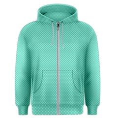 White Polkadot Hearts On Tiffany Aqua Blue  Men s Zipper Hoodie by PodArtist