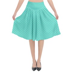 White Polkadot Hearts On Tiffany Aqua Blue  Flared Midi Skirt by PodArtist