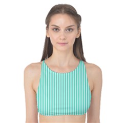 Classy Tiffany Aqua Blue Sailor Stripes Tank Bikini Top by PodArtist