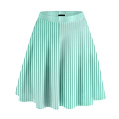 Classy Tiffany Aqua Blue Sailor Stripes High Waist Skirt by PodArtist