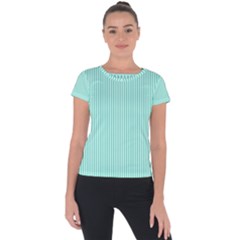 Classy Tiffany Aqua Blue Sailor Stripes Short Sleeve Sports Top  by PodArtist