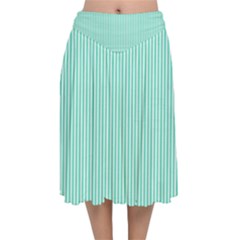 Classy Tiffany Aqua Blue Sailor Stripes Velvet Flared Midi Skirt by PodArtist