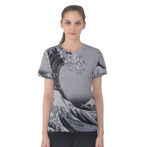 Black And White Japanese Great Wave Off Kanagawa By Hokusai Women s Cotton Tee by PodArtist