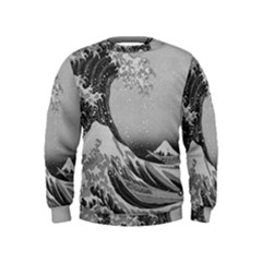 Black And White Japanese Great Wave Off Kanagawa By Hokusai Kids  Sweatshirt by PodArtist