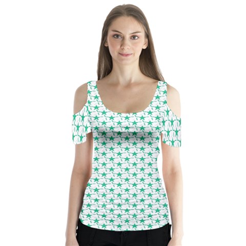 Pattern Butterfly Sleeve Cutout Tee  by gasi