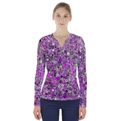 Pattern V-neck Long Sleeve Top